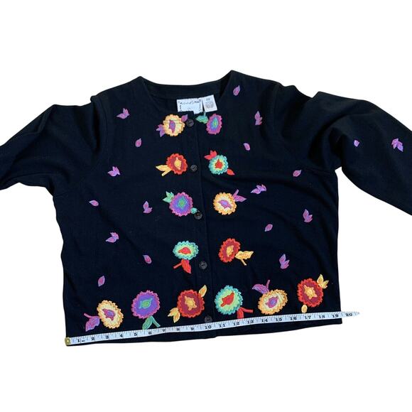 Michael Simon Button Front Cardigan Sweater Sz Mp Black Cotton Embroidered - Picture 10 of 12